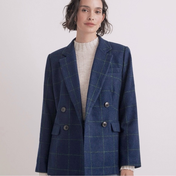 Madewell Jackets & Blazers - Madewell The Rosedale Blazer Plaid Italian Wool Blend in Blue/Green Size 8